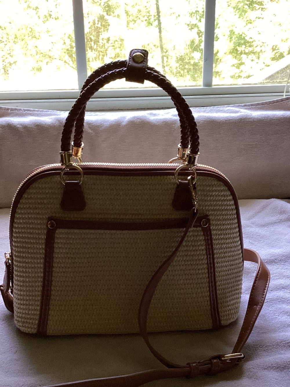 Miztique Woven Straw Satchel Handbag Tan Brown Crossbody Shoulder Bag